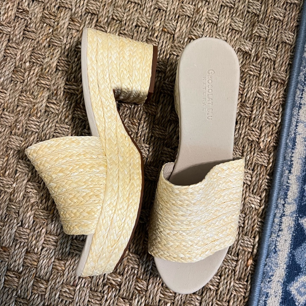 Chocolat Blu Woven Wedge Sandals - Cream
